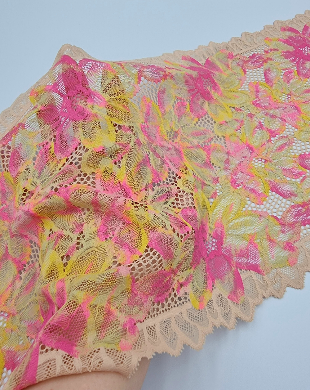 Кружево эластичное жёлтый/розовый К627