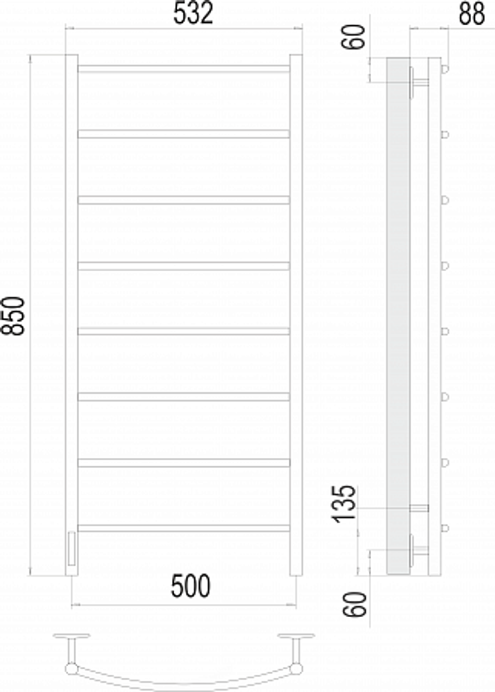 Полотенцесушитель Terminus Классик П8 500х850 Электро (quick touch) слева