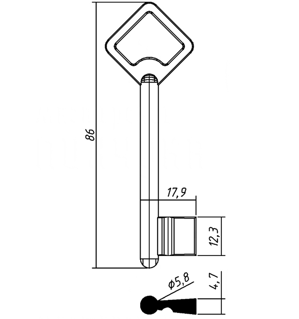 Заготовка сувальдного ключа 14212 КОРАБЕЛКАС KRB1D (желтый)