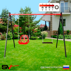 Уличные качели Sv Sport УК174П2 (3.0м/Со спинкой/Деревянные/Подвесы на подш 2к)