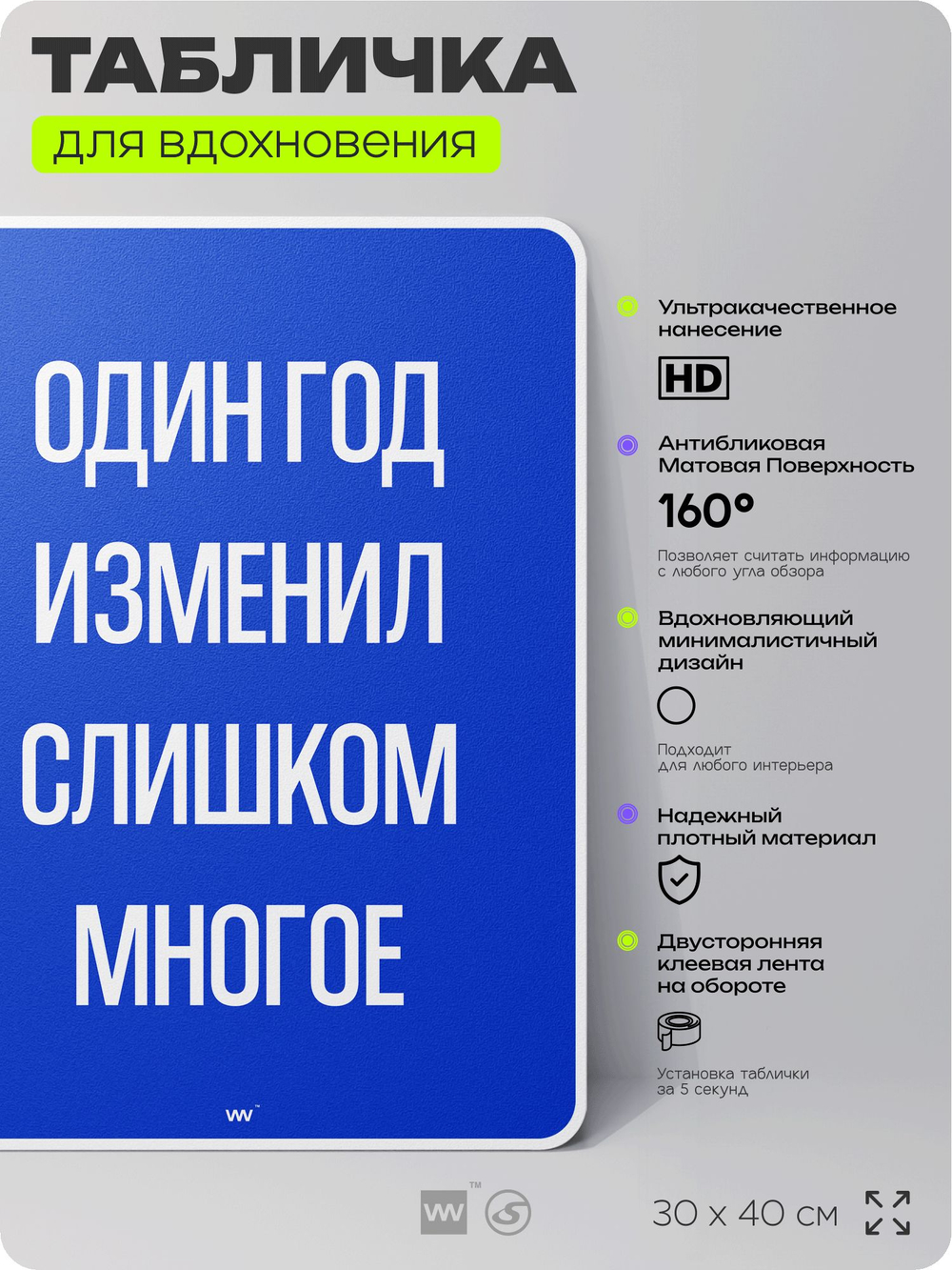 Табличка мотивационная большая "Один год изменил слишком многое", аффирмация, для интерьера, 30х40 см, пластиковая, Айдентика Технолоджи