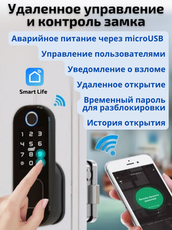 Умный замок Wi-Fi биометрический для двери, накладной