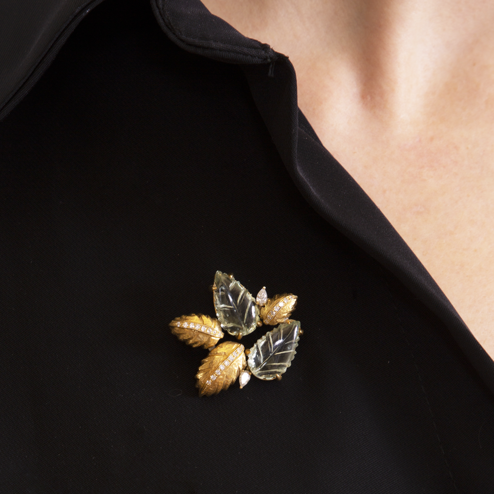 Брошь Мята с Зеленым Кварцем