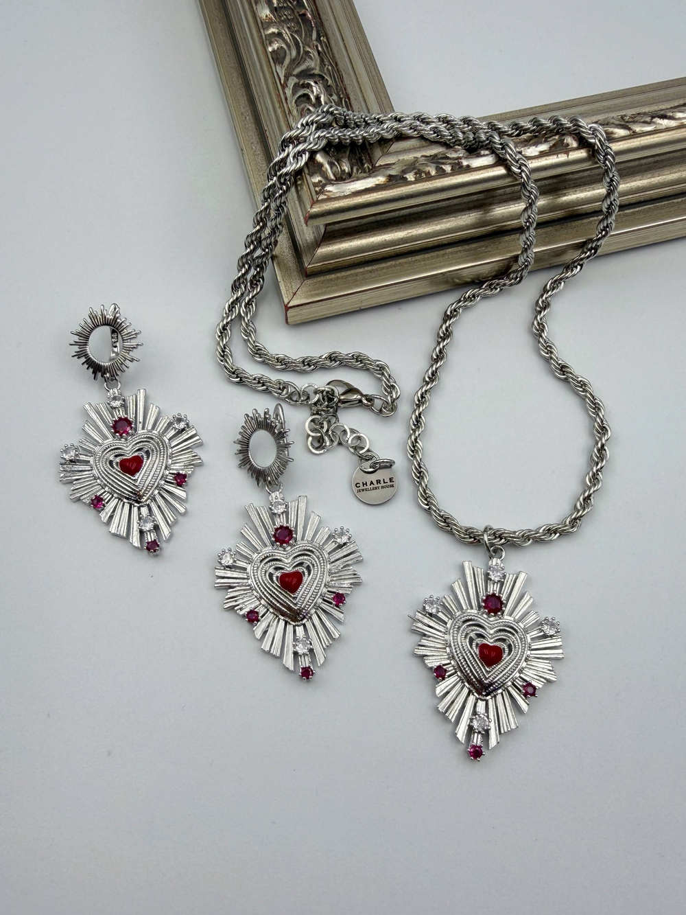 Серьги "Сердце ангела", оттенок серебро