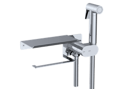 Гигиенический смеситель встроенный c полкой, лейка, шланг в комплекте - RGW SP-221, хром