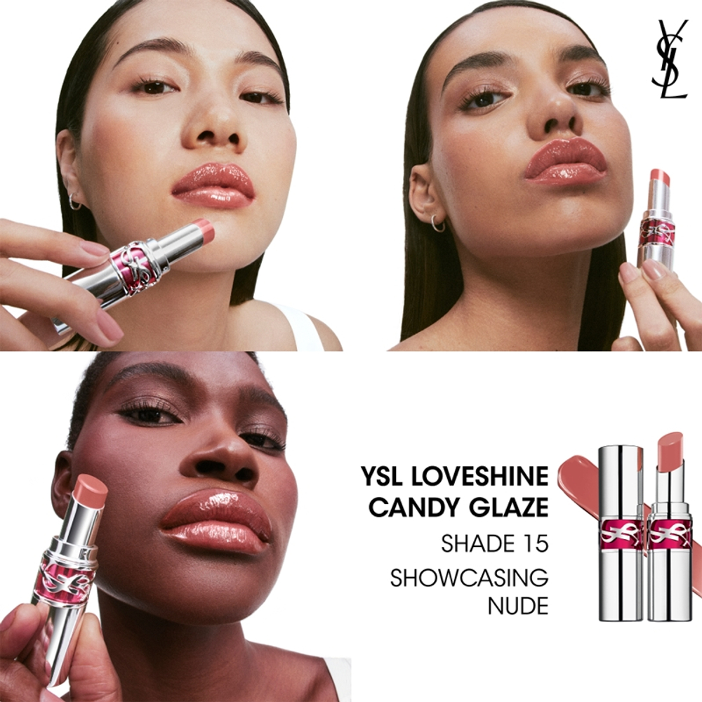 Yves Saint Laurent Loveshine Candy Glaze - Увлажняющий блеск для губ для женщин 15 Showcasting Nude, 3 g