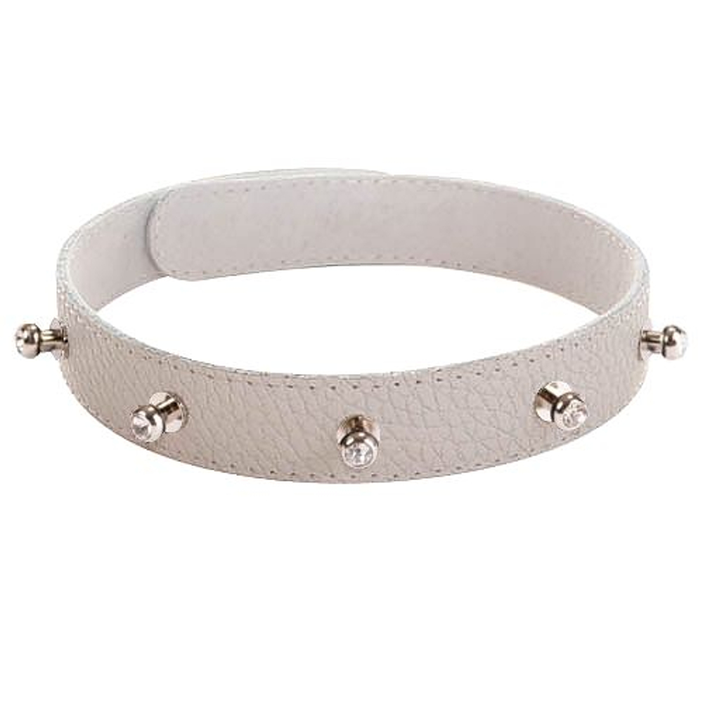Белый кожаный ошейник с фурнитурой со стразами (Цвет: белый)