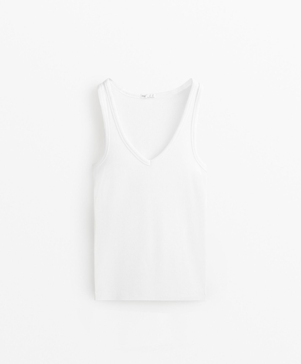 Oysho Топ без рукавов с V-образным вырезом из хлопка и модала, белый