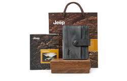Jeep Genuine Leather Small Card Holder Men"s Light Gray