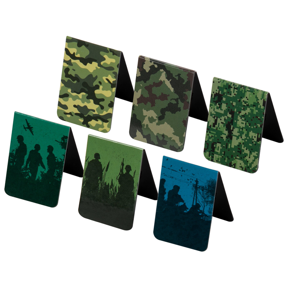 Закладки для книг МАГНИТНЫЕ "MILITARY" набор 6 шт. 35х25 мм BRAUBERG (8 штук в упаковке)
