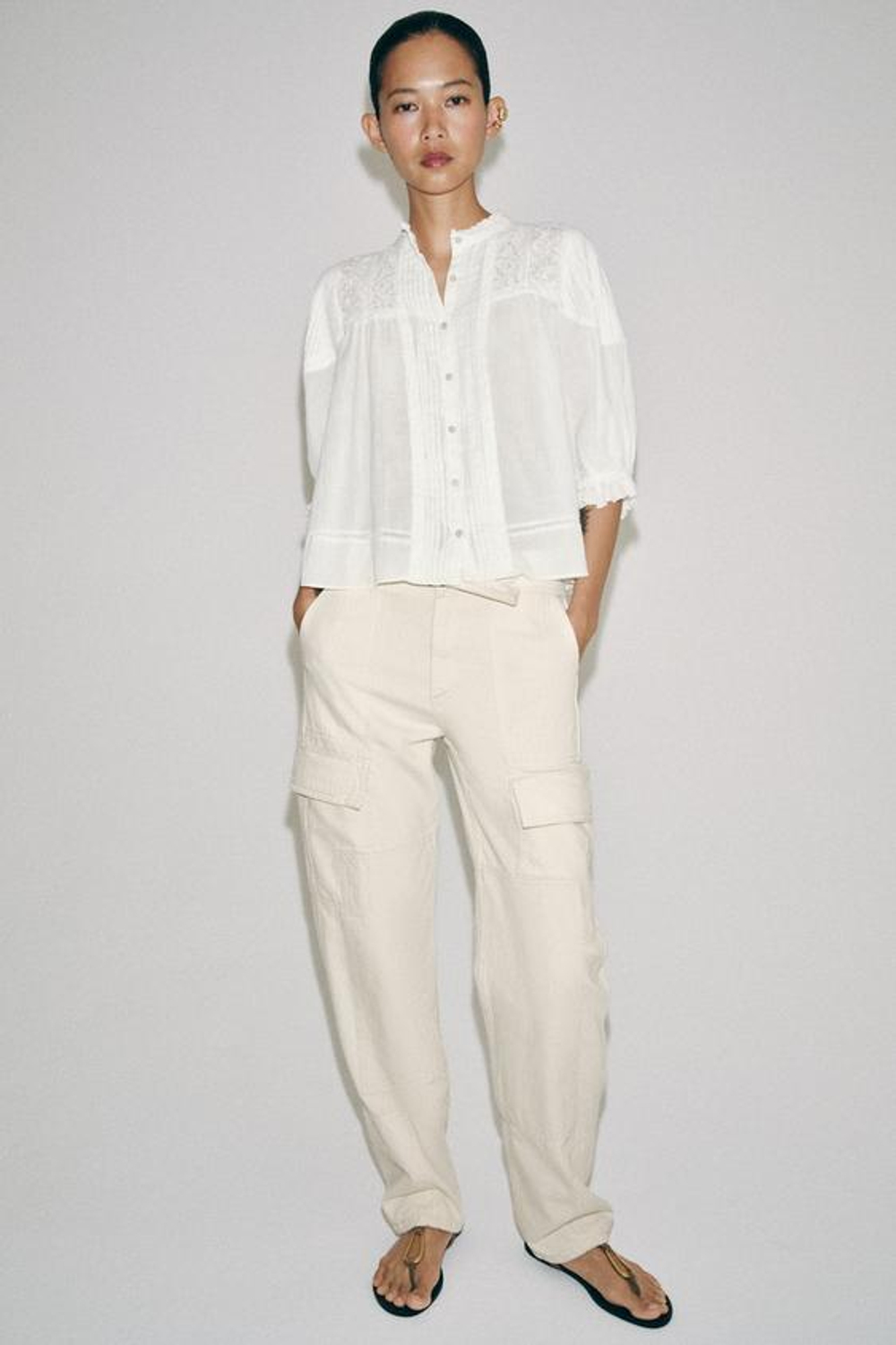 ZARA РОМАНТИЧЕСКАЯ РУБАШКА ИЗ ХЛОПКА — ZW COLLECTION, ЭКРЮ