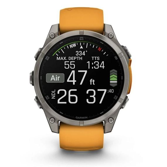 Garmin Fenix 8 51 мм AMOLED Sapphire – титановый корпус, оранжевый ремешок