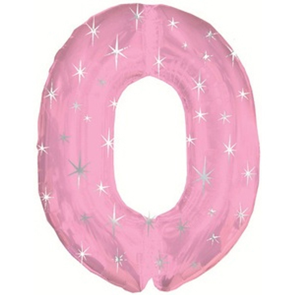 Шар (42''/107 см) Цифра, 0 Искры, Розовый, 1 шт.