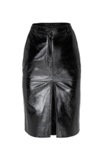"Glow" Юбка классическая с разрезом спереди из лакированной экокожи на подкладе