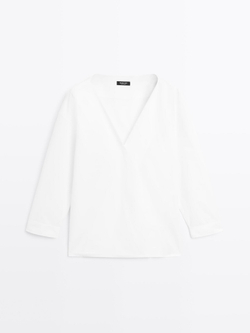 Massimo Dutti Блуза из 100% хлопка на запáхе, белый