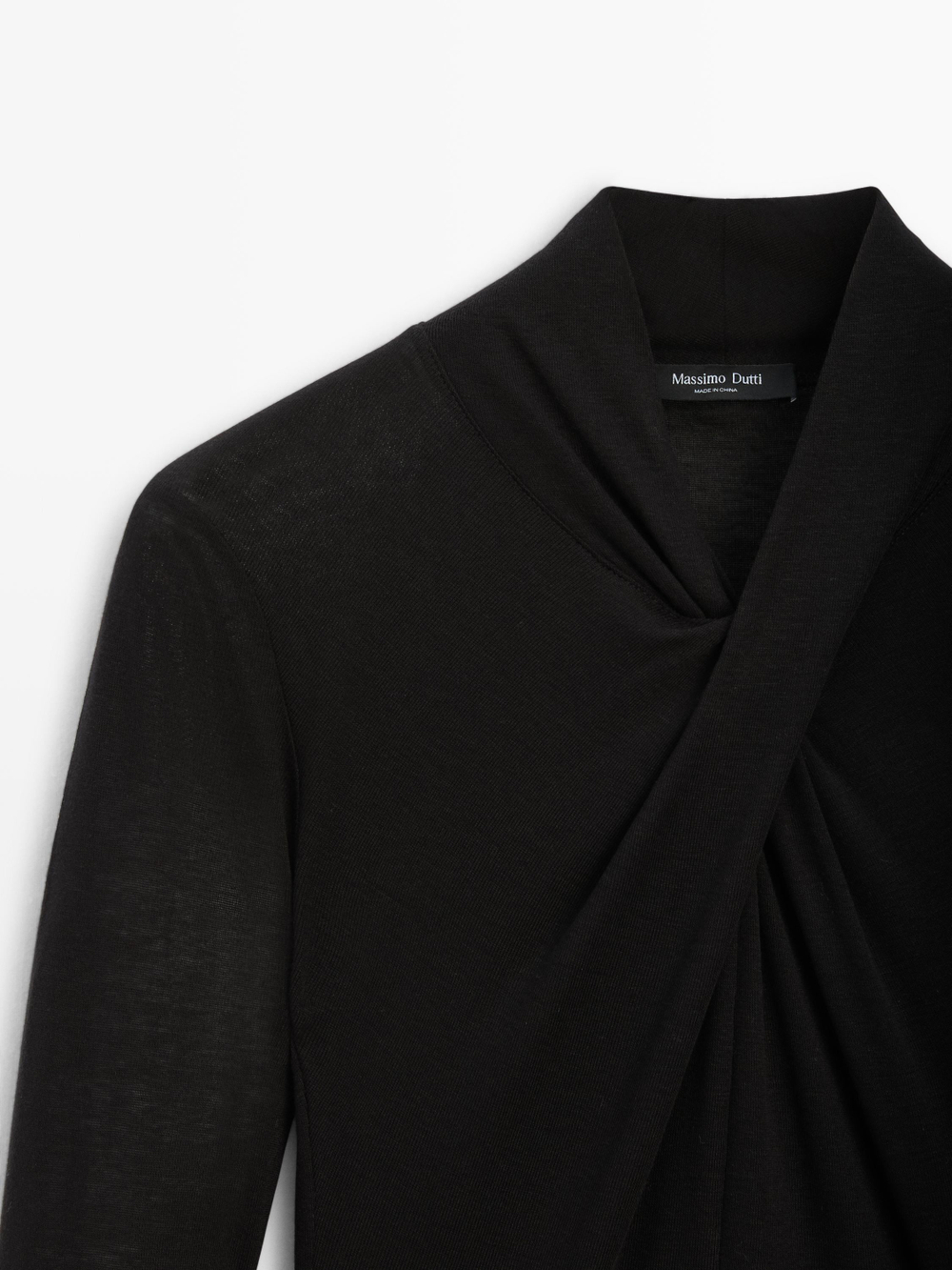 Massimo Dutti Топ внахлест из лиоцелла и шерсти, черный