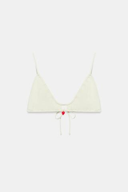 ZARA ТОП-БИКИНИ С БУСИНОЙ В ВИДЕ СЕРДЦА, ЭКРЮ
