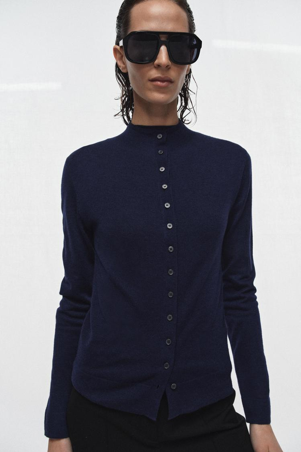 ZARA КАРДИГАН ИЗ СВЕРХТОНКОГО ТРИКОТАЖА, ЧЕРНИЛЬНО-СИНИЙ