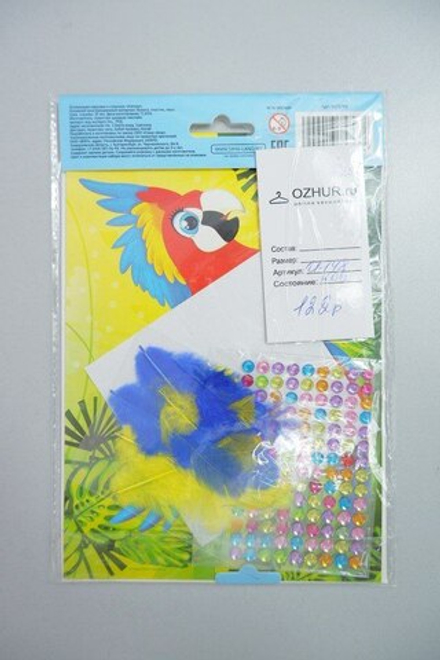 Набор для творчества "Аппликация перьями и стразами: Какаду", новый