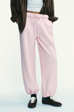 ZARA БАЗОВЫЕ ПРЯМЫЕ БРЮКИ ИЗ МЯГКОЙ ТКАНИ, РОЗОВЫЙ