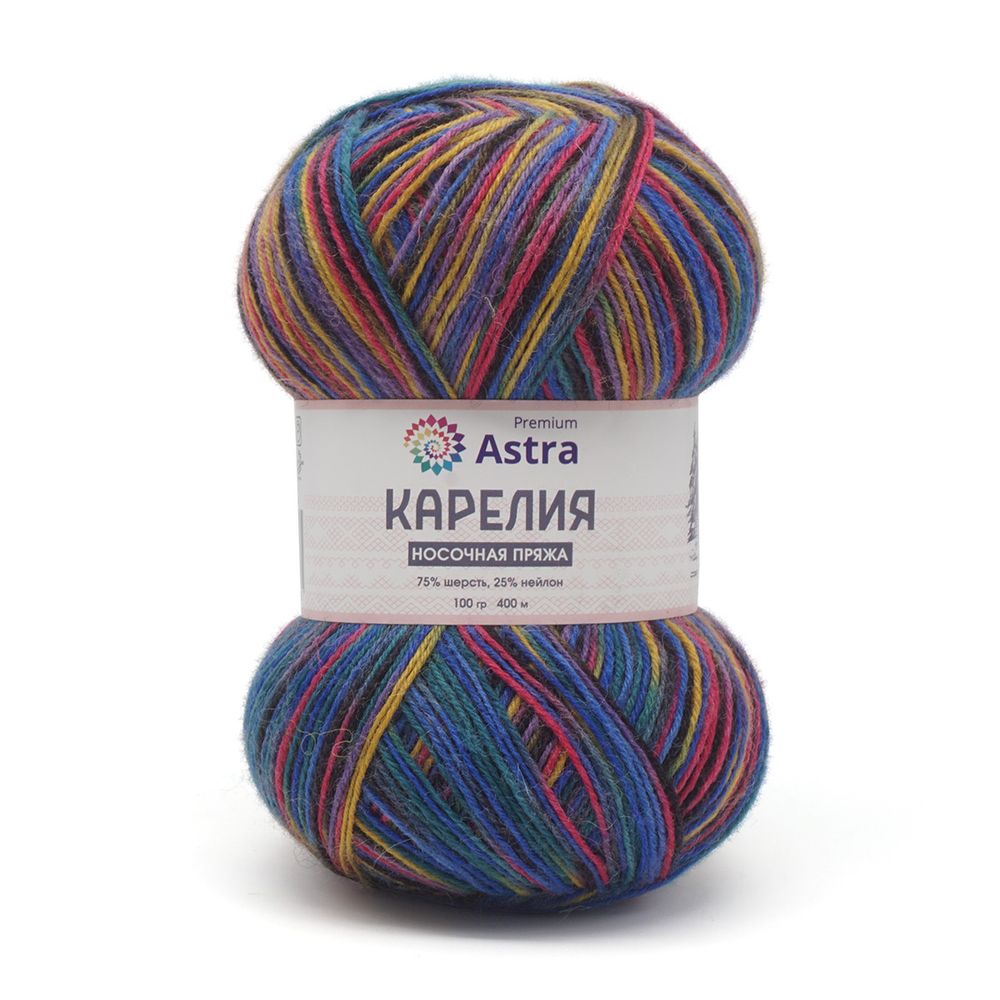 Пряжа Astra Premium (Астра Премиум) Карелия носочная (Karelia sock) / уп.2 мот. по 100 г, 400 м, 1002