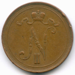 10 пенни 1907 год. Россия для Финляндии (Вензель Николая II). VF