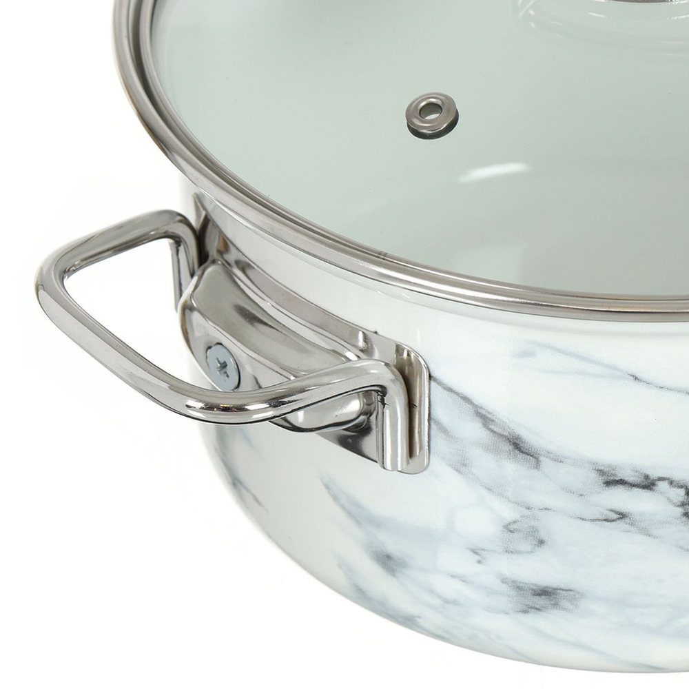 Набор эмалированной посуды 6 пр, кастрюли 1.9,2.5,3.7 л, Керчь, Белый мрамор-1 Элит, бел