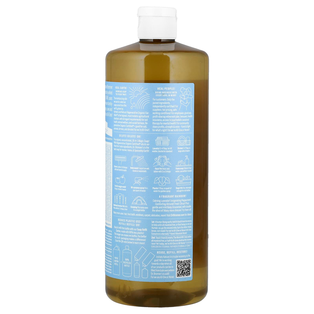Dr. Bronner's, Чистое кастильское волшебное мыло 18 в 1, детское, без запаха, 946 мл (32 жидк. Унции)