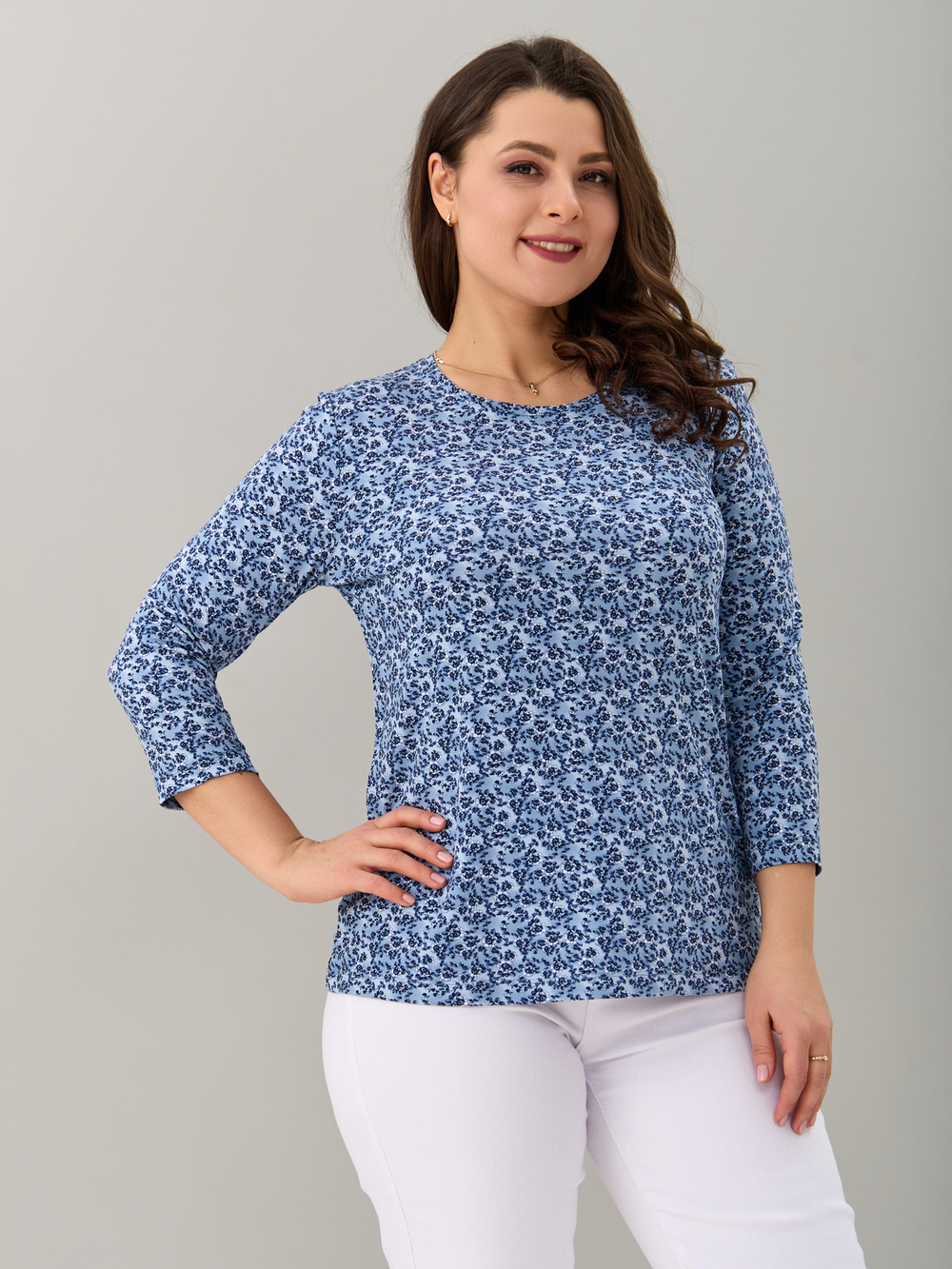 Лонгслив ЛНв-306/голубойтуман-индигоцветы