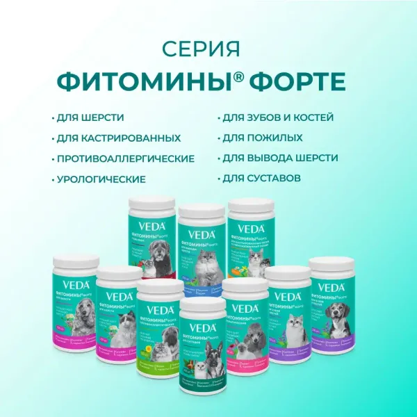 Комплекс Фитомины Форте для защиты печени собакам и кошкам на основе растительных, минеральных и биоактивных веществ, 200 таблеток