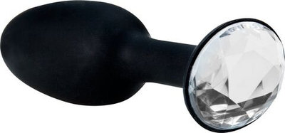 Чёрная силиконовая анальная пробка с кристаллом в основании - 8,5 см. (Цвет: черный)