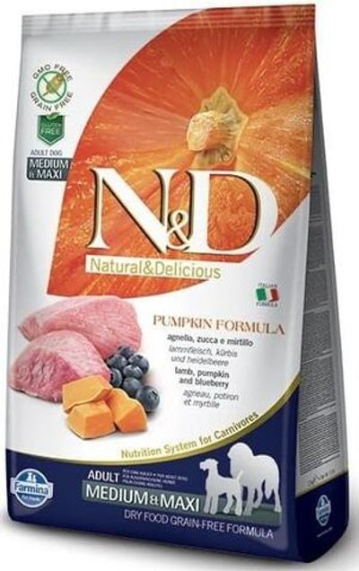 Сухой беззерновой корм N&D PUMPKIN для собак средних и крупных пород с ягненком, тыквой и черникой 12кг