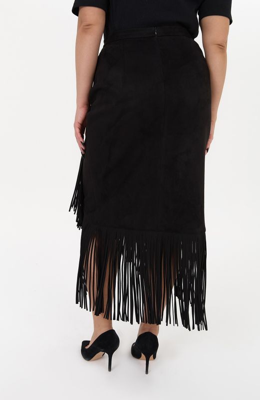 Юбка из искусственной замши с бахромой, черный