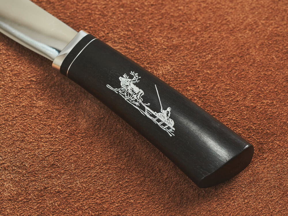 Якутский нож "Амга", сталь Х12МФ, рукоять черный мореный граб / рисунок