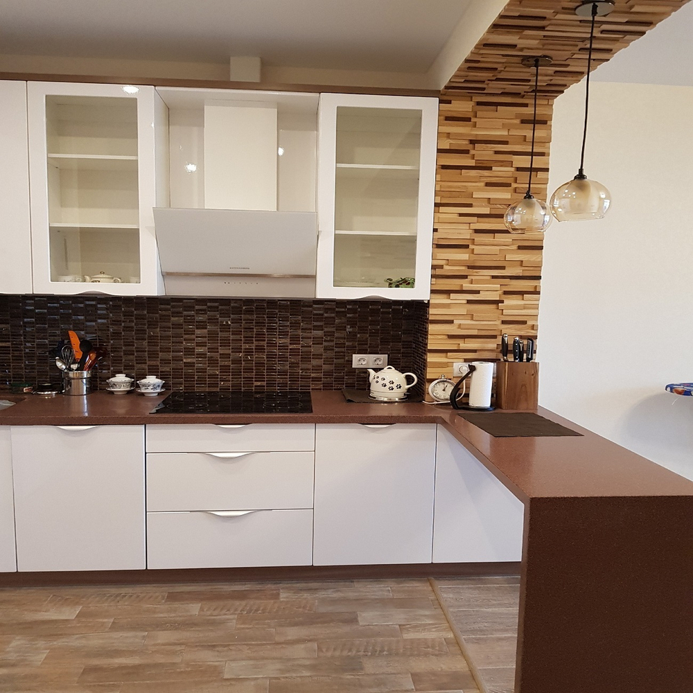 Деревянная мозаика для стен Wood Mosaic Дуб Сланец микс