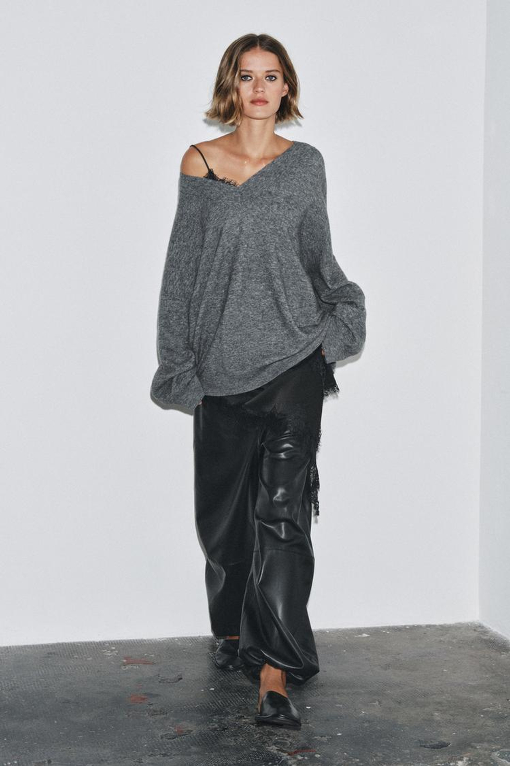 ZARA ШЕРСТЯНОЙ СВИТЕР ОВЕРСАЙЗ, СЕРЫЙ МЕЛАНЖ