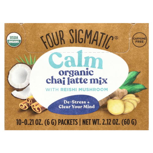 Four Sigmatic, Calm, смесь для приготовления органического латте с грибами рейши, без кофеина, 10 пакетиков по 6 г (0,21 унции)