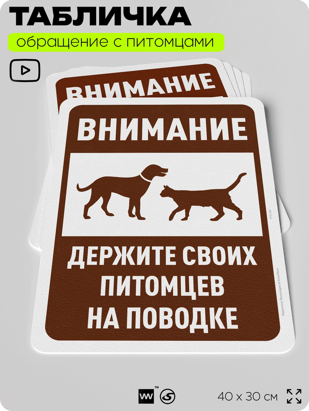 Табличка "Держите своих питомцев на поводке" на дверь и забор, для двора, дома, подъезда, 40х30 см, Silver Plane x Айдентика Технолоджи