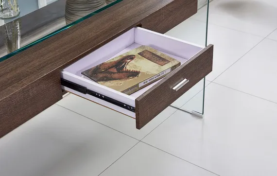 Консоль Glass с деревянной столешницей и выдвижным ящиком