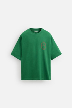 ZARA ФУТБОЛКА С НАДПИСЬЮ, ЗЕЛЕНЫЙ