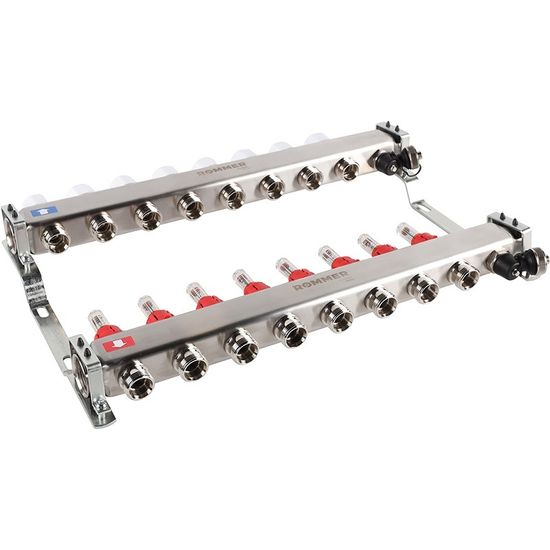 Коллектор Rommer 1"x3/4" на 8 контуров с расходомерами и запорными клапанами RMS-1201-000008