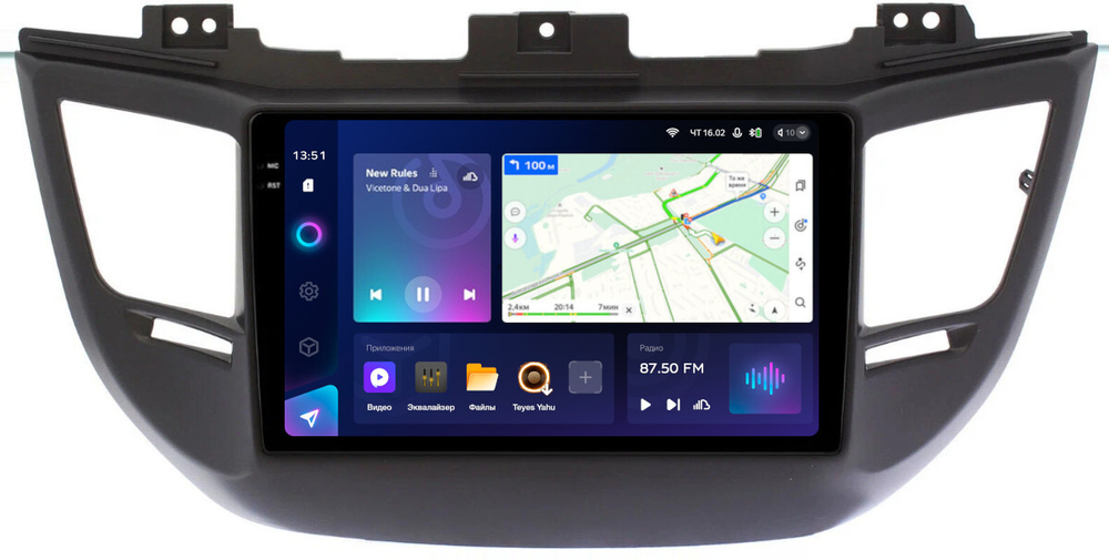 Магнитола для Hyundai Tucson 3 2015-2018 (без штатной КЗВ, рамка черная) - Teyes CC3-2K монитор 9.5" 2K QLED на Android 10, ТОП процессор, CarPlay, 4G SIM-слот