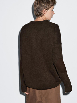 Massimo Dutti Свитер оверсайз из 100% кашемира с нашивками на локтях, шоколадный