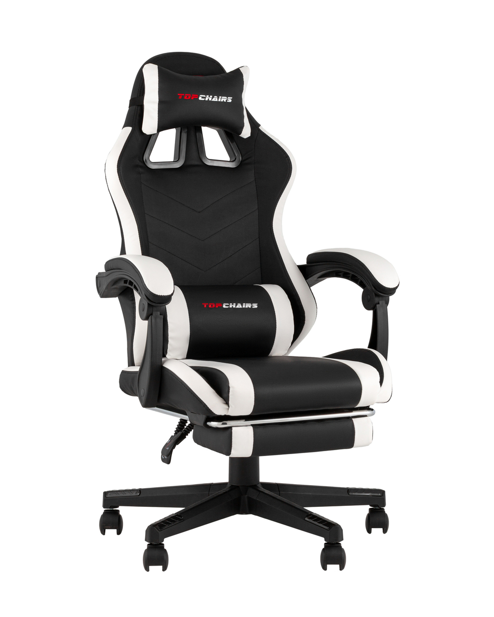 Кресло спортивное TopChairs Prophet с оттоманкой черно-белый