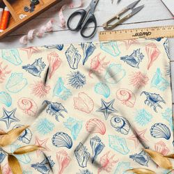 Ткань кулирная гладь разноцветные ракушки