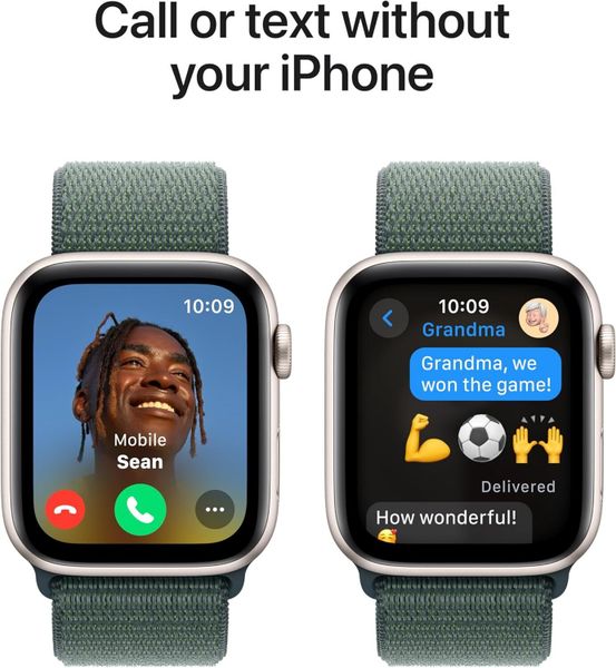 Умные часы Apple Watch SE 2024 44 мм из алюминия цвета «сияющая звезда», нейлоновый браслет зеленого цвета
