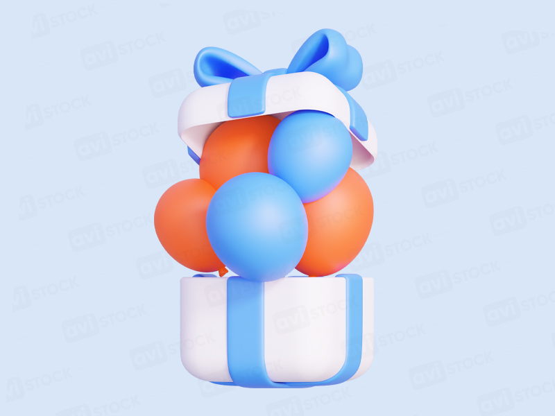 Подарочная коробка с воздушными шарами в 3D-стиле