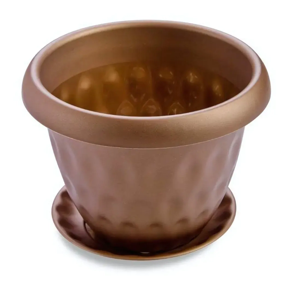 Горшок для цветов пластиковый 1,7л d-17см «Розетта» с поддоном золотой С126ЗОЛ