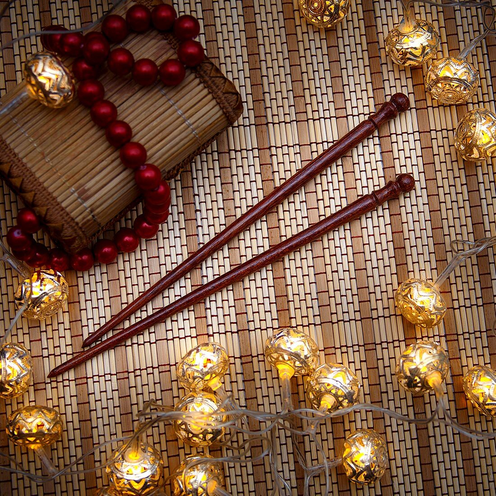 Деревянные заколки-шпильки для волос из красного дерева (махагон), набор из двух штук H14