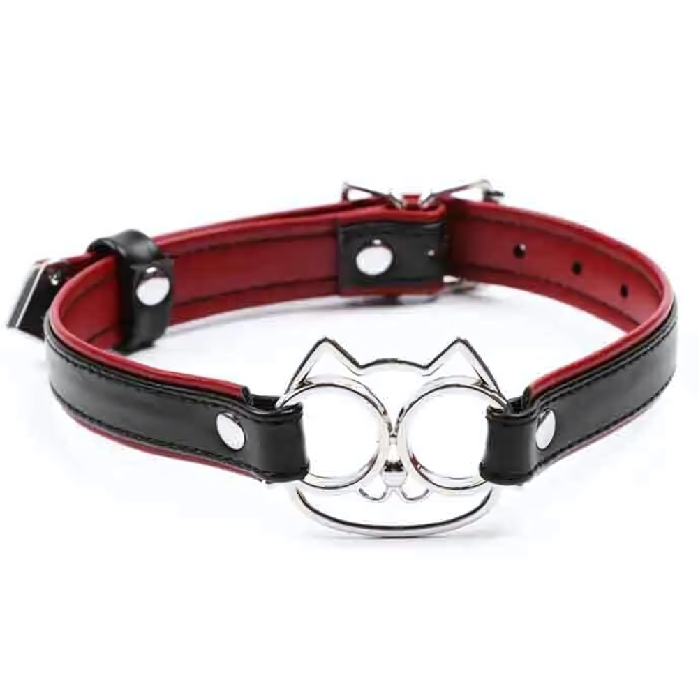 Черно-красный ошейник с мордочкой кошечки (Цвет: черный с красным)
